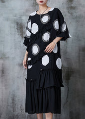 Women Black Ruffled Patchwork Chiffon Maxi Dress Summer