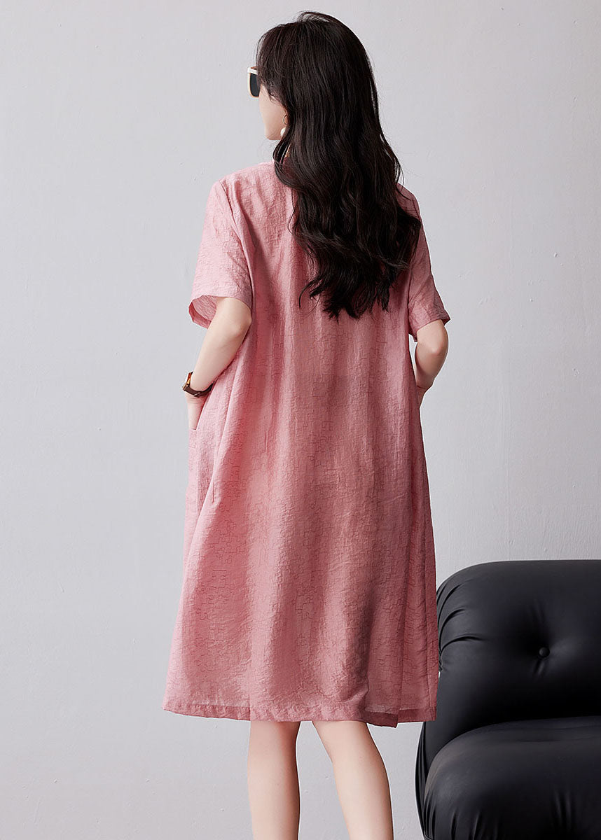 Women Pink Embroidered Oversized Linen Dresses Summer