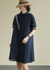 Women lapel Button Down linen summer Robes design Red tie dye striped Dresses