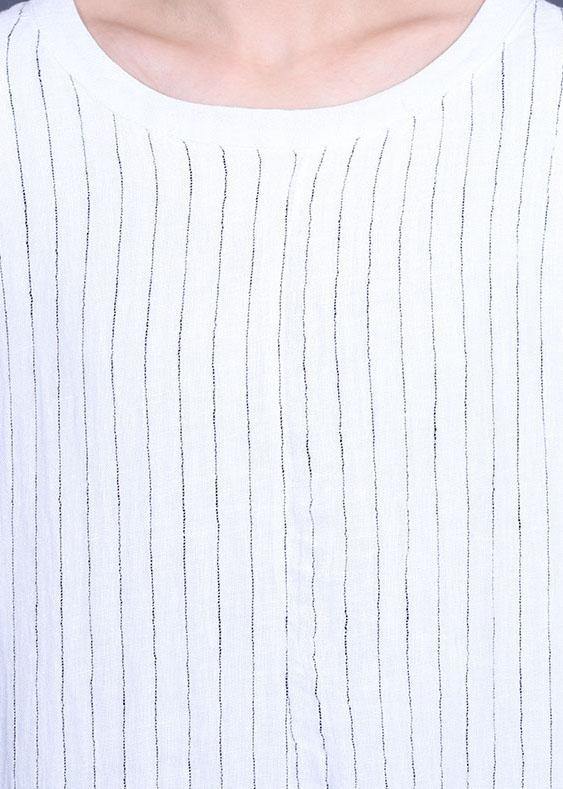 Elegant Striped Tie Dye asymmetrical design Cotton Linen Summer Dress