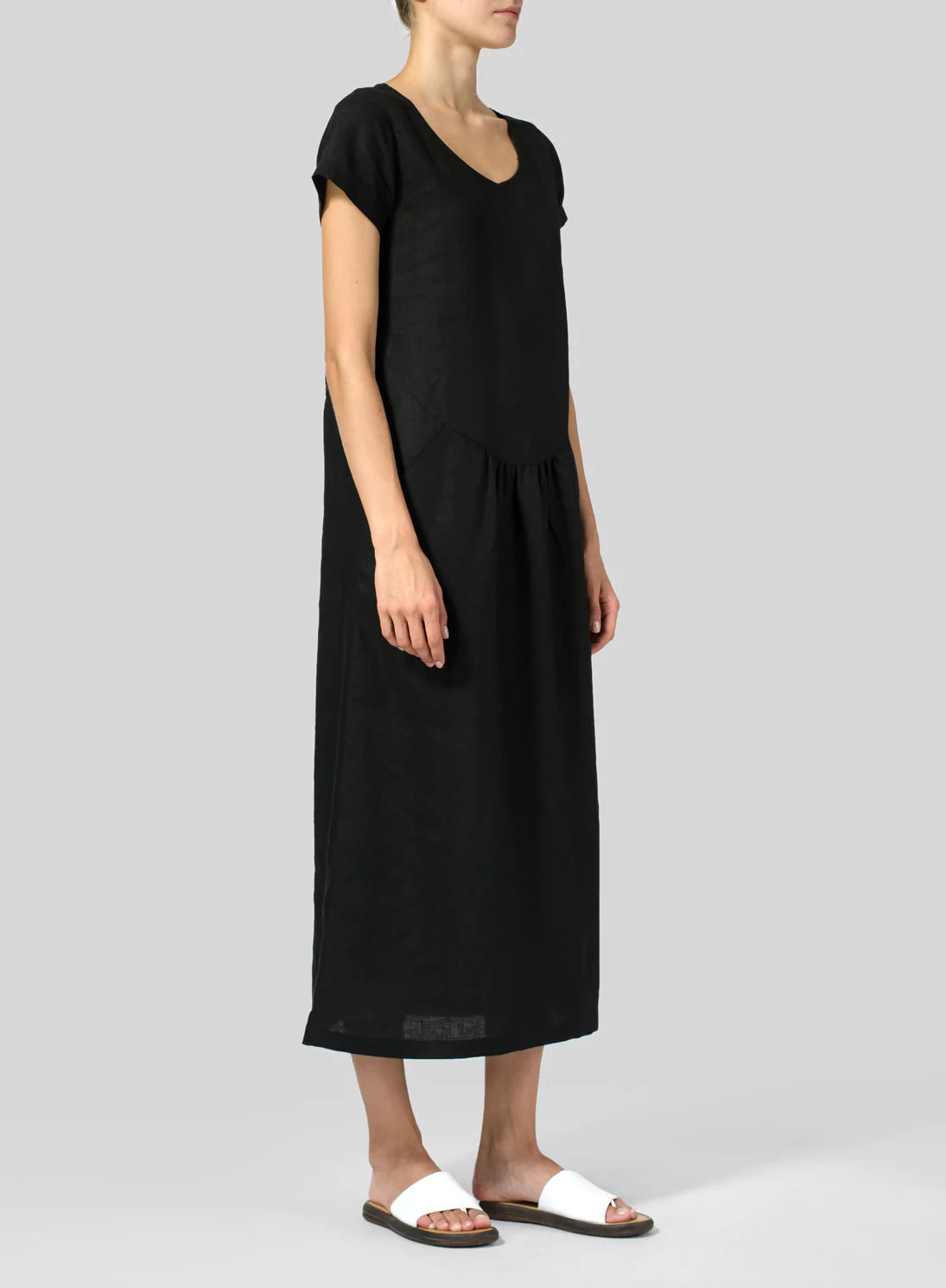 Cotton And Linen Pleated Slim Dress