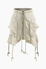 Asymmetric Drawstring Cargo Skirt