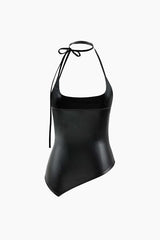 Asymmetric Faux Leather Halter Top