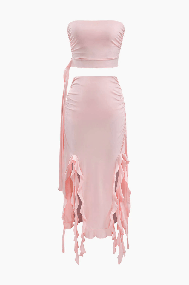 Asymmetric Tube Top And Ruffle Skirt Set