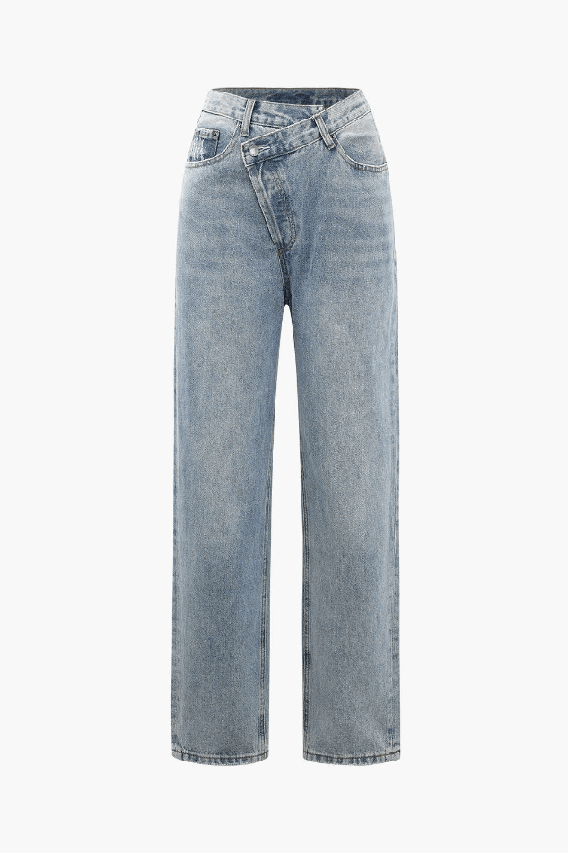 Asymmetric Waist Straight Leg Jeans