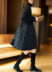 Organic Black Hign Neck Patchwork Lace Dress Spring