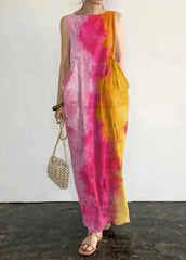 Grace Red tie dye Print Pockets Long Dresses Sleeveless