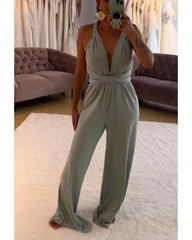 Knee-deep V-strap thigh-length pantsuit