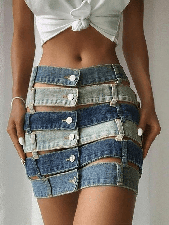 Bandage Cutout Denim Mini Skirt