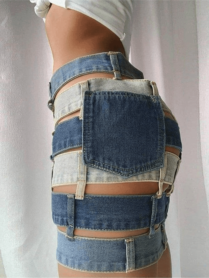 Bandage Cutout Denim Mini Skirt