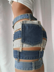 Bandage Cutout Denim Mini Skirt