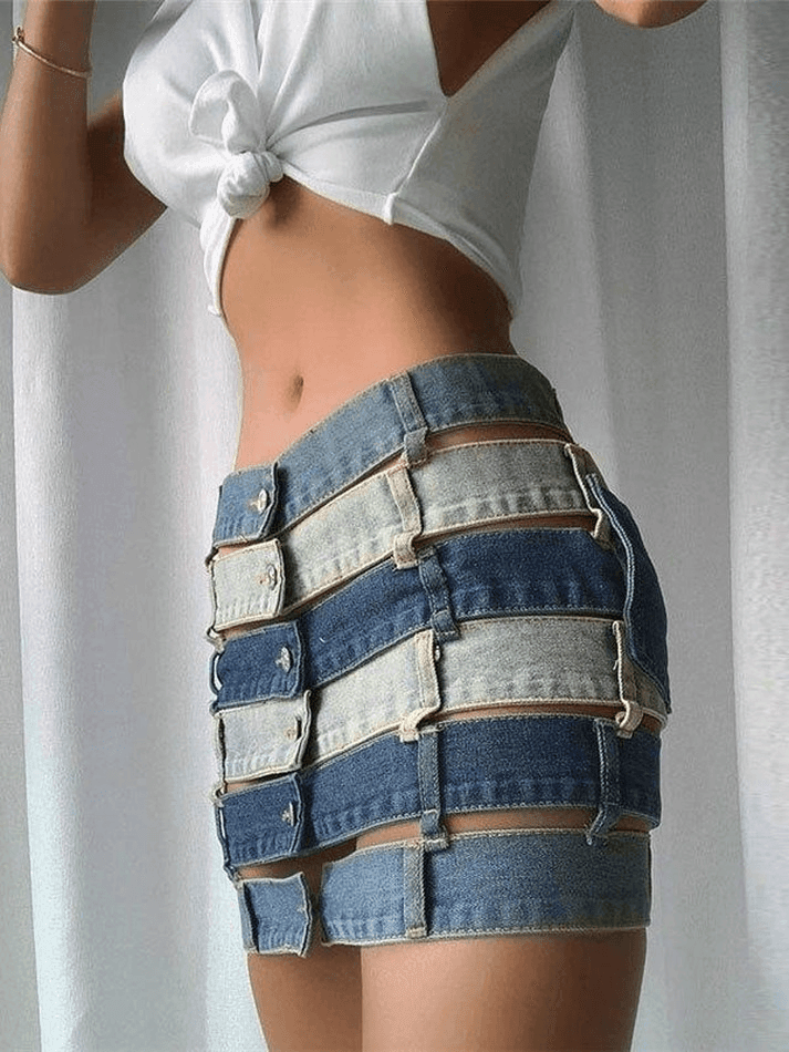 Bandage Cutout Denim Mini Skirt