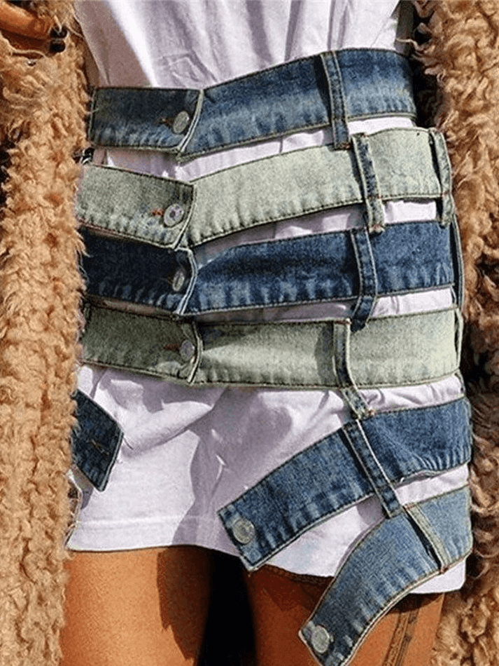 Bandage Cutout Denim Mini Skirt