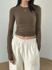 Basic Solid Long Sleeve Crop Top