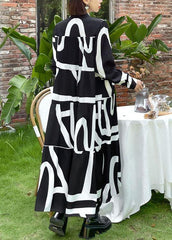 Italian Black Patchwork Button Print Fall Long sleeve Party Dress