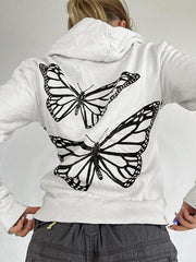 Butterfly Print Zip Up Oversized Hoodie