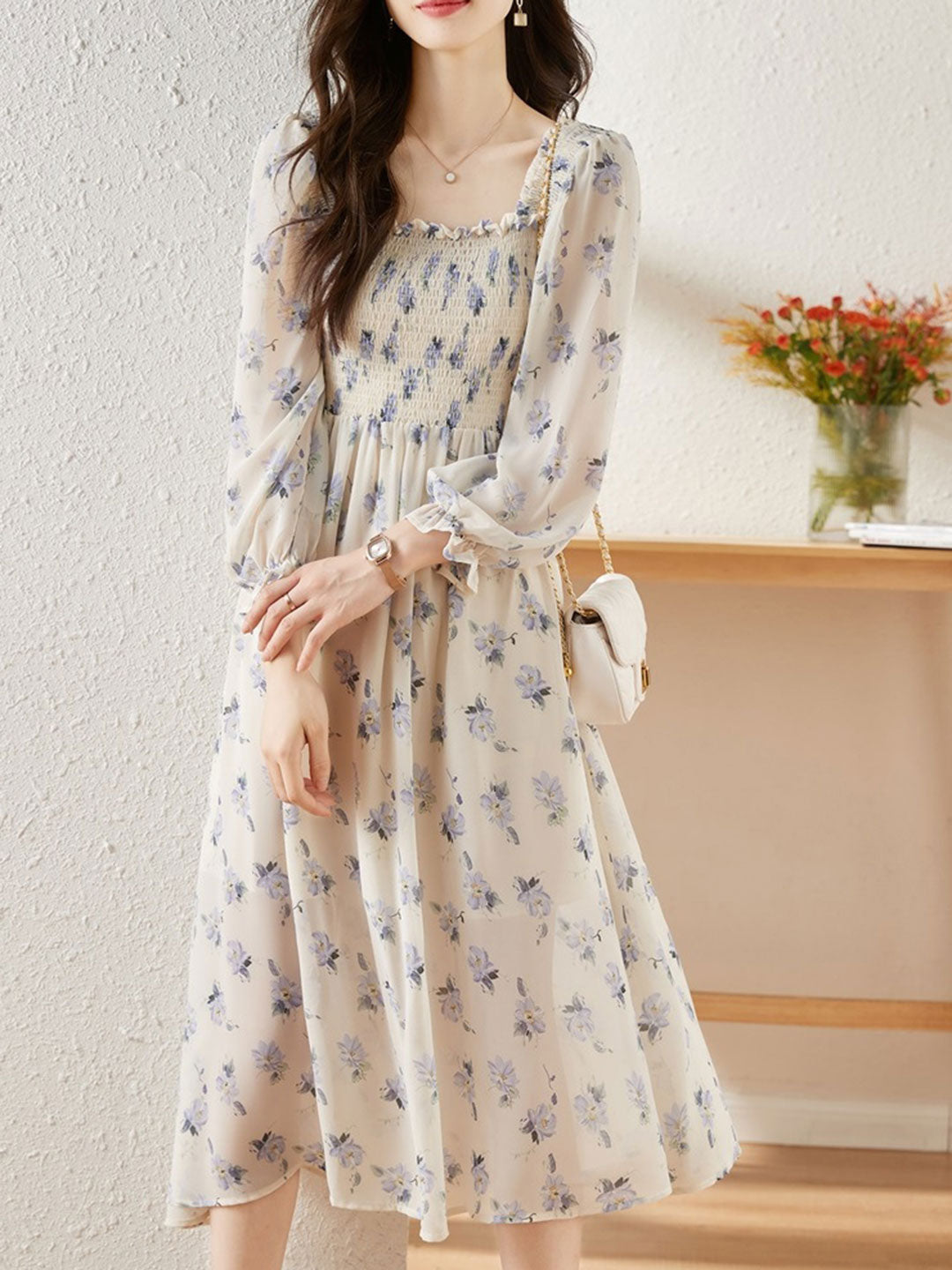 Zoey Retro Chiffon Printed Floral Dress