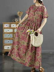 Summer Retro Floral Cotton Linen Dress