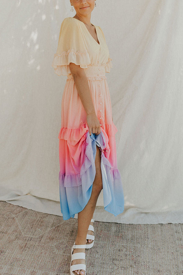 Ombre Sunset Ruffles Maxi Dress