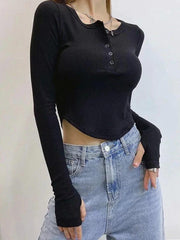 Asymmetric Button Front Knit Crop Top