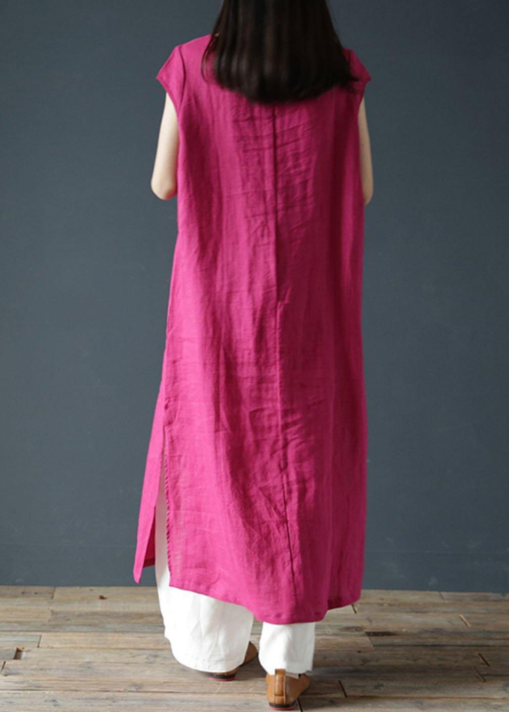 Bohemian o neck side open linen summer clothes For Women Work Outfits rose Dresses