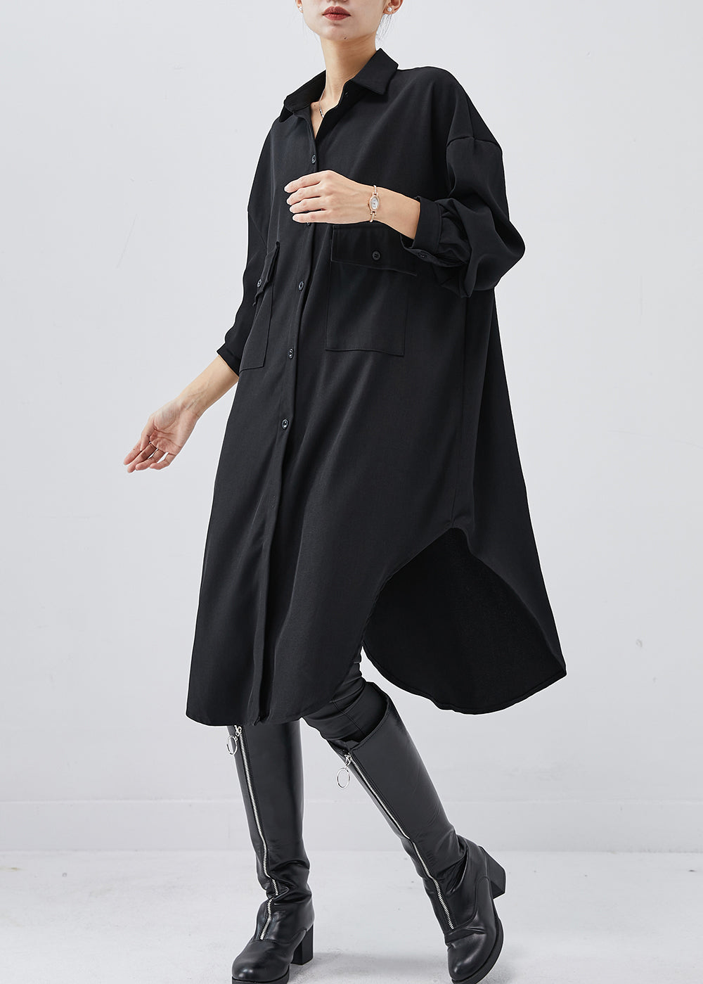 Fashion Black Oversized Cotton Holiday Dress Spring