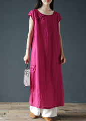 Bohemian o neck side open linen summer clothes For Women Work Outfits rose Dresses