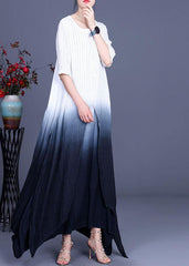 Elegant Striped Tie Dye asymmetrical design Cotton Linen Summer Dress