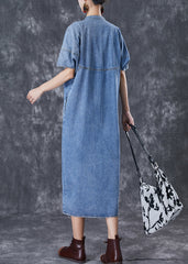 Women Denim Blue Oversized Patchwork Cotton Long Dress Fall