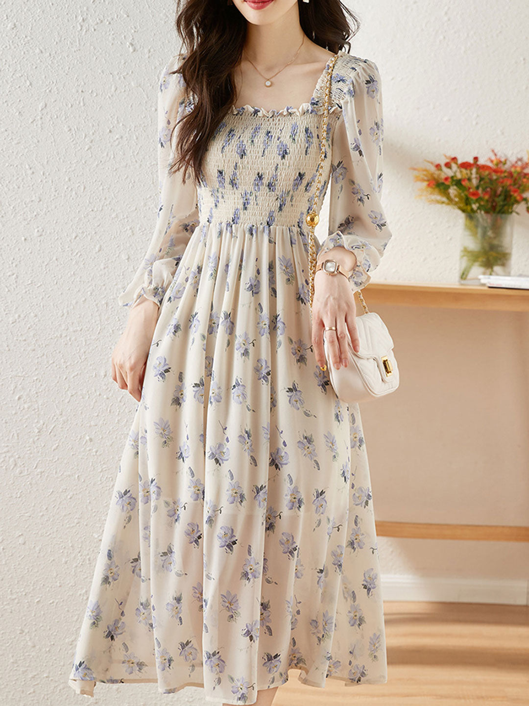 Zoey Retro Chiffon Printed Floral Dress