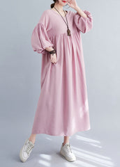 Modern Coffee Oversized Exra Large Hem Cotton Pleated Dresses Lantern Sleeve