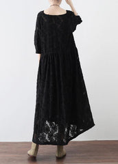 Summer Italian Black Chiffon Round Neck Holiday Dress