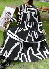 Italian Black Patchwork Button Print Fall Long sleeve Party Dress
