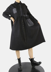 Style Black asymmetrical design Cinched Peter Pan Collar denim Dress