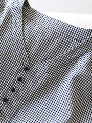 Women Summer Casual Plaid Button Pocket Pleat Loose Dress