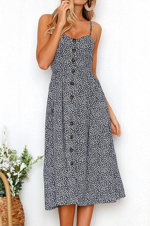 Sunflower Pineapple Pattern Sling Open Back Sexy Dress