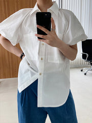 Retro Lapel Solid Color Loose Short Sleeve Shirt