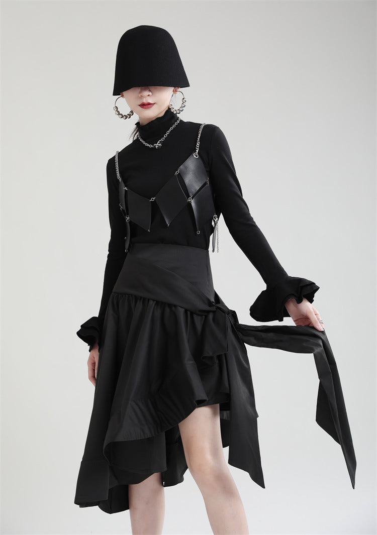 Original Design Irregular Solid Color Lace-Up Skirt
