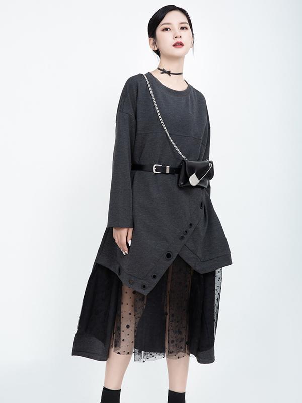 Polka-dot Gauze Split-joint Cropped Midi Dress