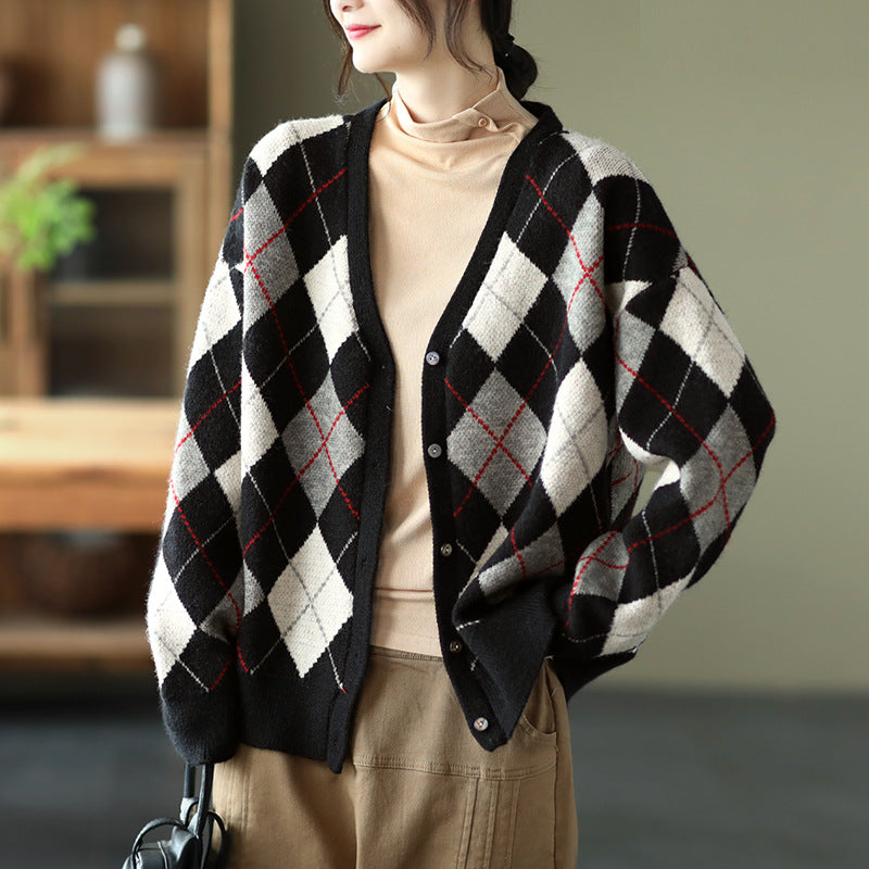 Retro Plaid Knitted Outwear