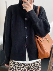 Women Lapel Solid Color Casual Sweater