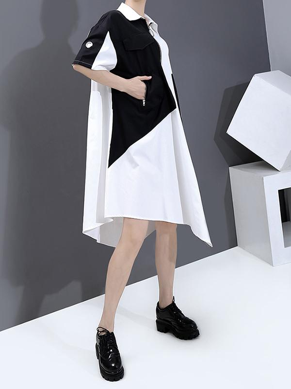 Fashion Split-Joint Irregularity Lapel Shirt Dress