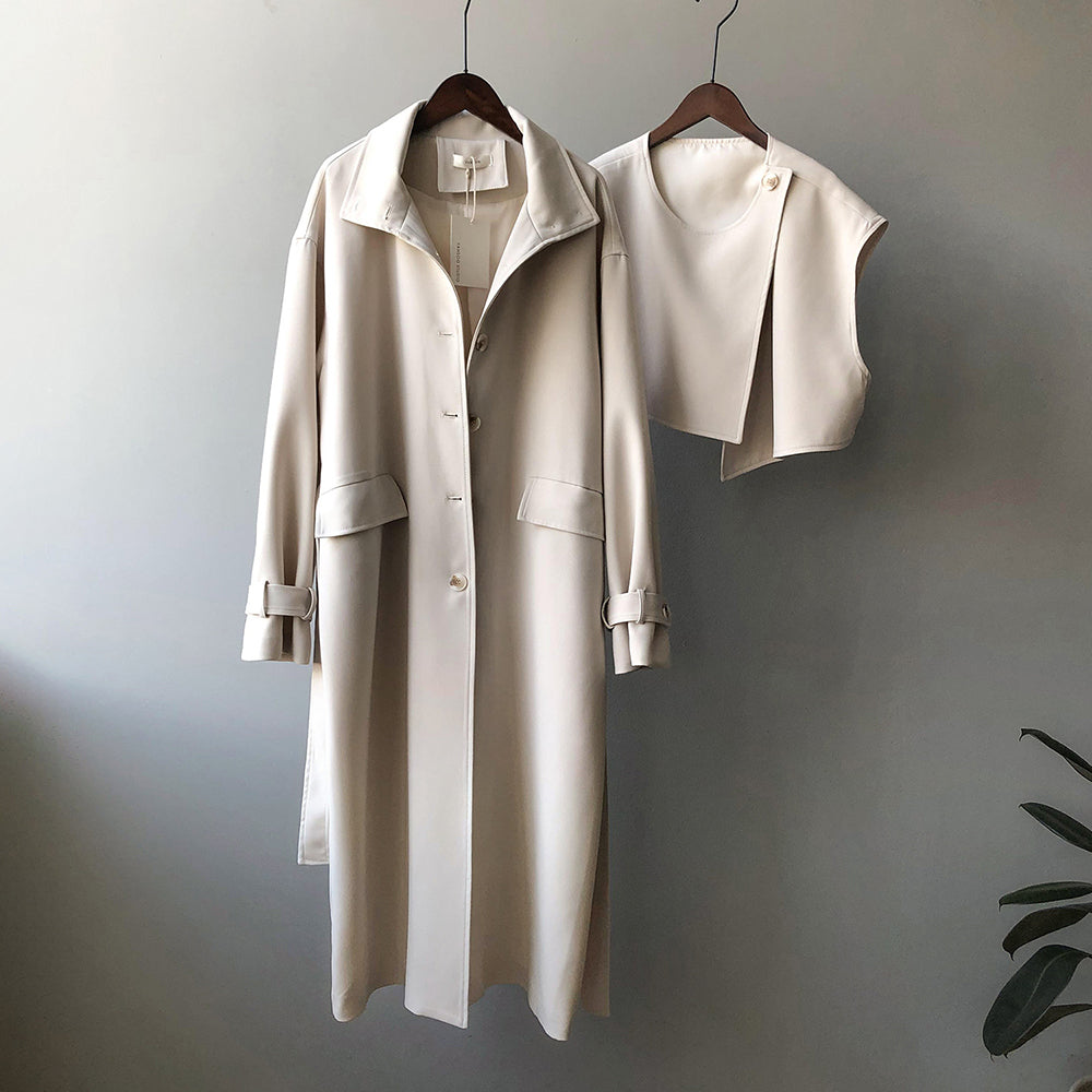 Windbreaker 2-Piece Suit Temperament Loose Belted Jacket