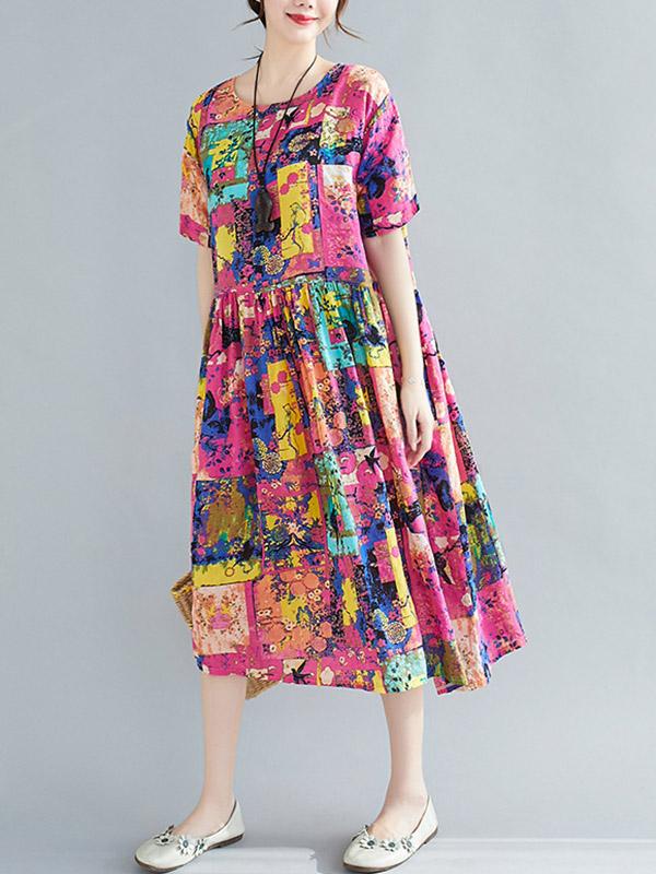 Loose Print A-Line Loose Dress