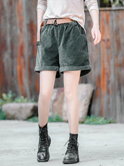 Women Retro Solid Color Loose Casual Shorts