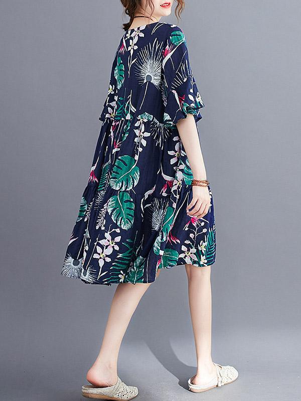 Fashion 2 Colors Printed V-Neck Dress