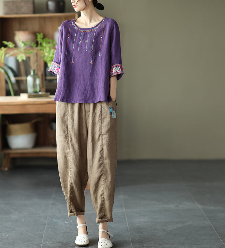 Retro Loose Embroidered T-Shirt