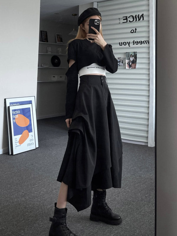 Original Irregular Black Loose Empire A-Line Skirt