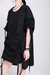 Women Slim Drawstring Pleated Loose Dress