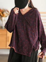 Retro Plate Button Slash Irregular T-Shirt